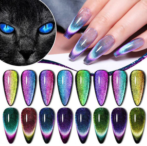 Glitter Rainbow Cat Eye Gel Nail Polish