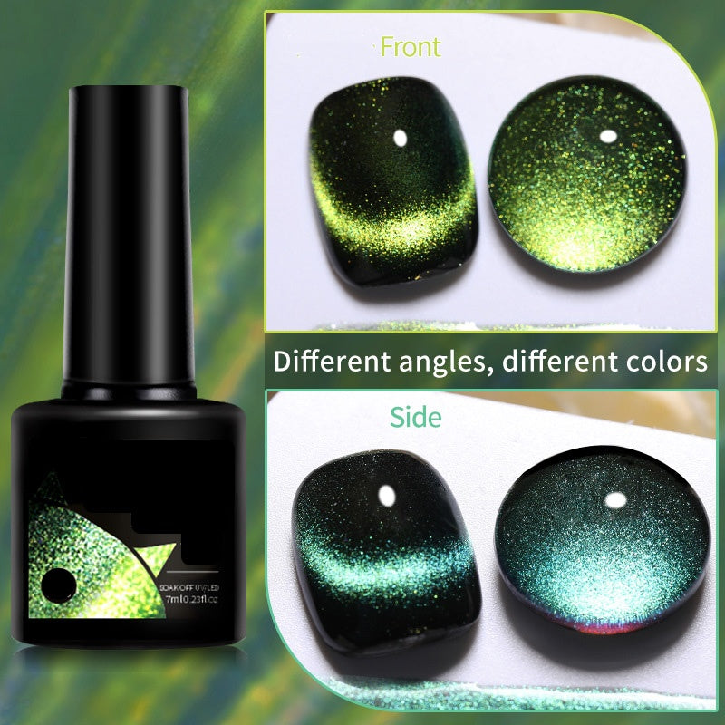 Glitter Rainbow Cat Eye Gel Nail Polish