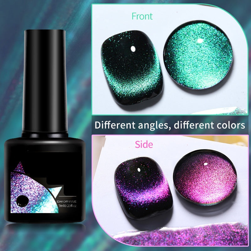 Glitter Rainbow Cat Eye Gel Nail Polish