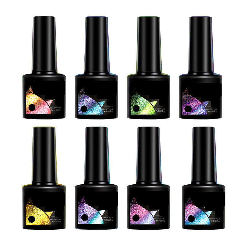 Glitter Rainbow Cat Eye Gel Nail Polish
