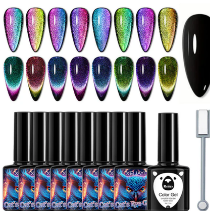 Glitter Rainbow Cat Eye Gel Nail Polish