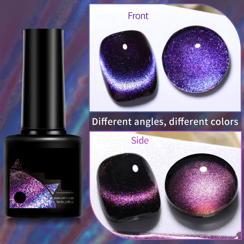 Glitter Rainbow Cat Eye Gel Nail Polish
