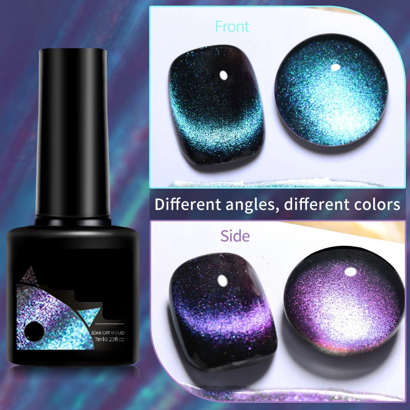 Glitter Rainbow Cat Eye Gel Nail Polish