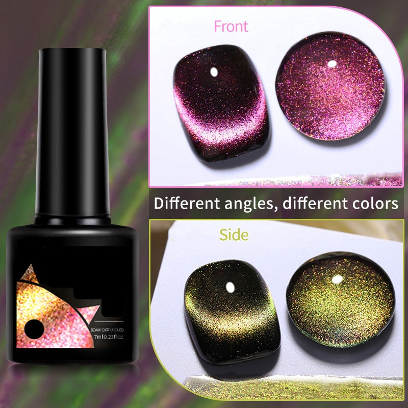 Glitter Rainbow Cat Eye Gel Nail Polish