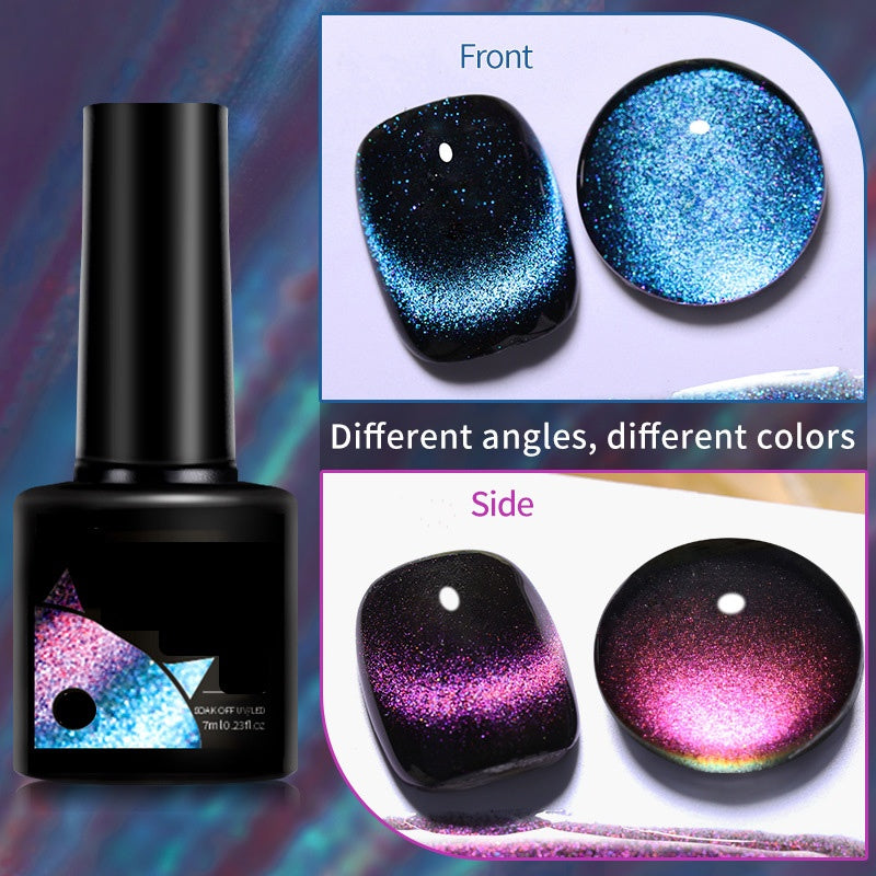Glitter Rainbow Cat Eye Gel Nail Polish