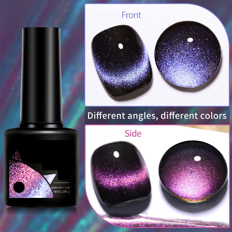 Glitter Rainbow Cat Eye Gel Nail Polish